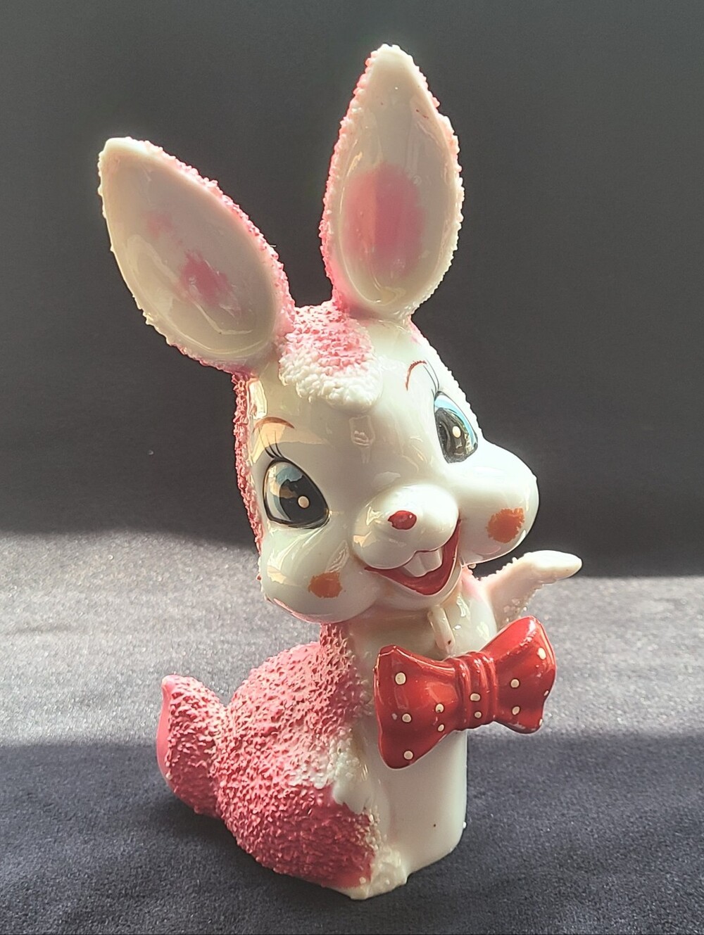 Kitsch Vintage Arnart Pink Bunny With Polkadot Bow tie